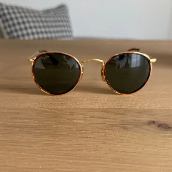 VINTAGE B&L RAY BAN SMALL ROUND METAL WITH TORTOISE W1675 TORTUGA SUNGLASSES - Picture 4 of 8